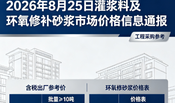 滴道2026年8月25日灌浆料及环氧修补砂浆市场价格信息通报